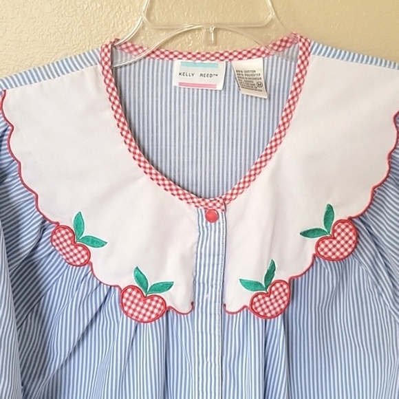 Kelly Reed Vintage Striped Apple Applique Button Front Nightgown - Size Medium - Picture 2 of 9